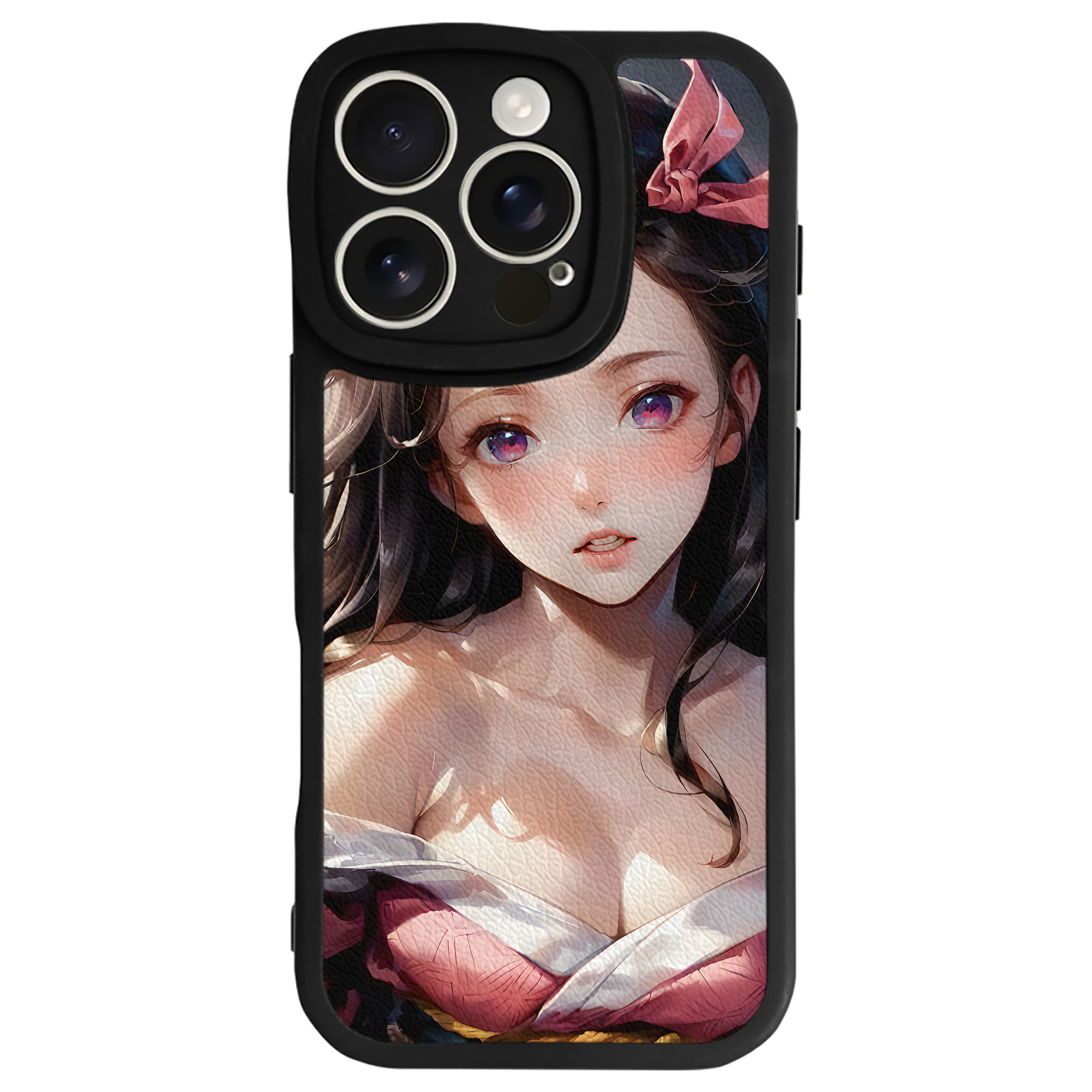 （画像用） 鬼滅の刃（きめつのやいば）竈門 禰󠄀豆子／かまど ねずこ Kamado Nezuko 【iPhone 16シリーズ対応】シリコンスマホケース（レザー調） 材質：シリコン